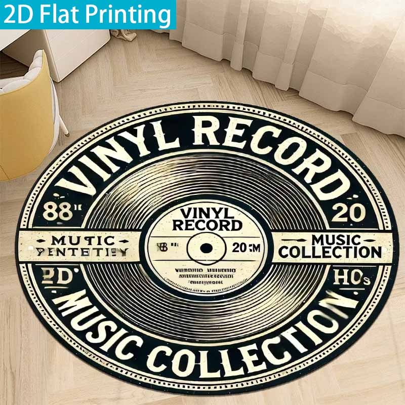 Commercial Vinyl Printing - Okrągły dywan z czarno-beżowego winylu w