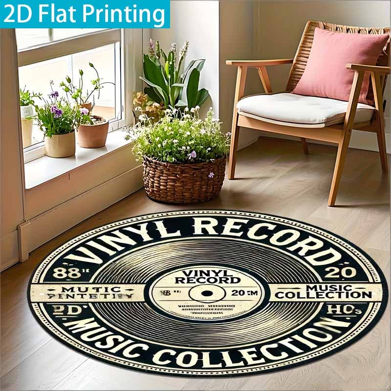 Okrągły dywan z czarno-beżoweg – Commercial Vinyl Printing recenzja i cena