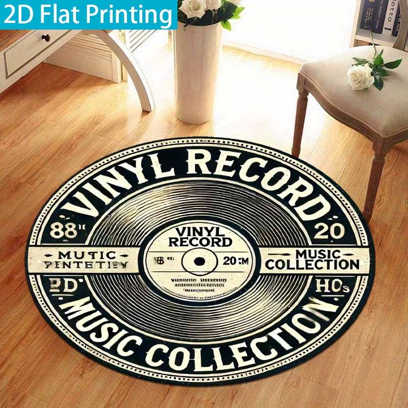 Okrągły dywan z czarno-beżoweg – Commercial Vinyl Printing recenzja i cena
